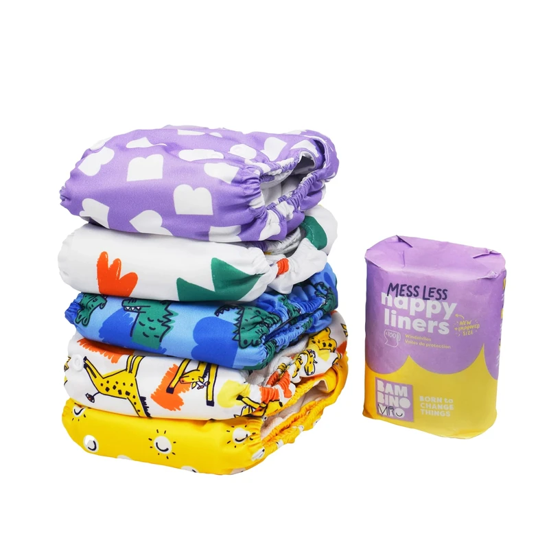 Bambino Mio, Reusable Nappy Set - The Give-it-a-go Bundle, 5 x Nappies, 100 messless Liners, Brave & Bold