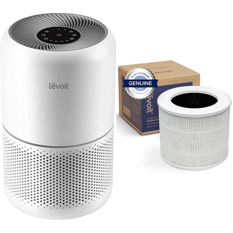 Levoit Air Purifier for Home Bedroom with HEPA & Carbon Air Filters CADR 187 m³/h, 80m² & Air Purifier Replacement Filter 3-in-1 HEPA, High-Efficiency Activated Carbon, Core Mini-RF White