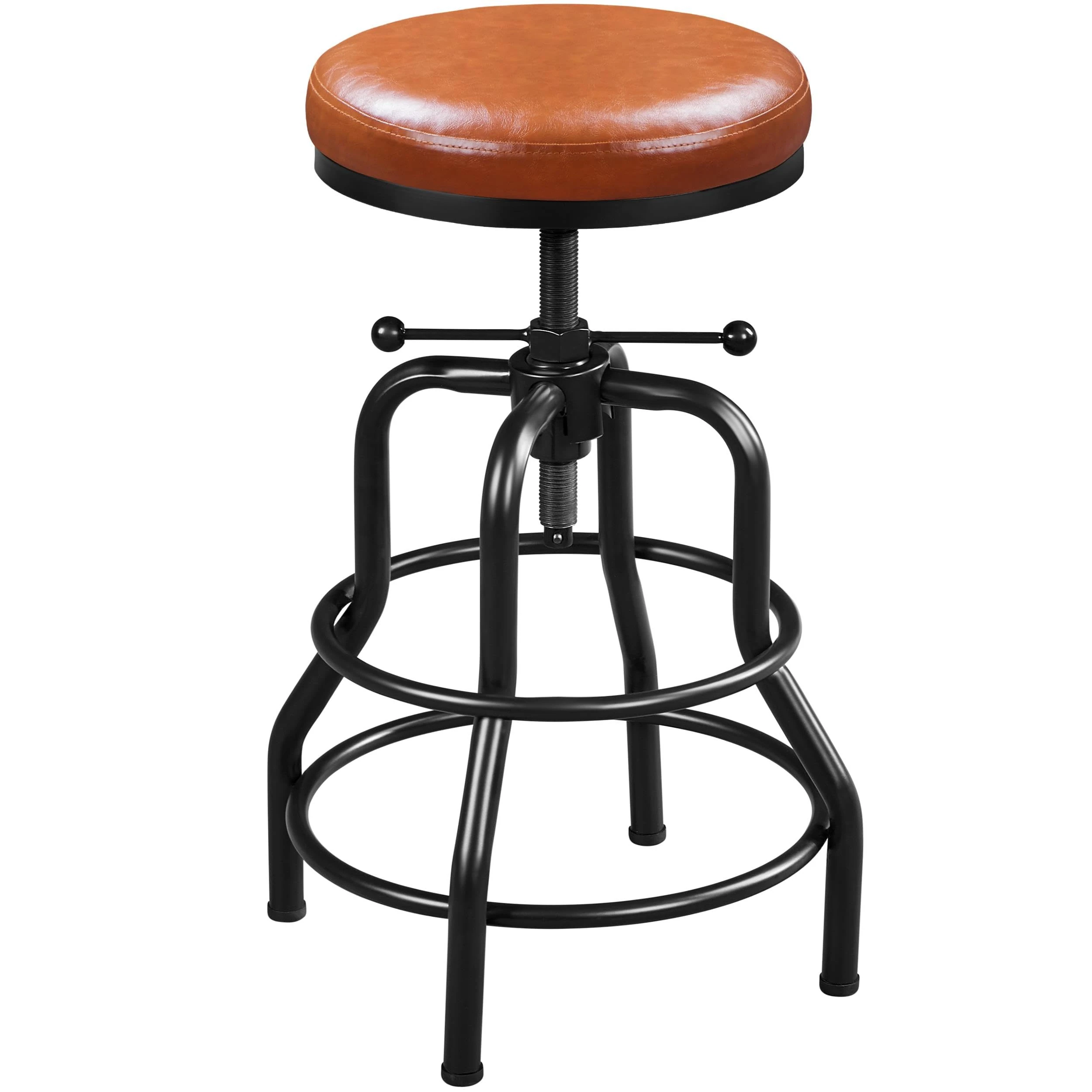Yaheetech Industrial Height Adjustable Barstools Rustic Counter Chairs Stools (54.5-71.5 cm) Round with Faux Leather Seat, Footrest, Stool for Kitchen Counter, Bar, Home, 1PCS