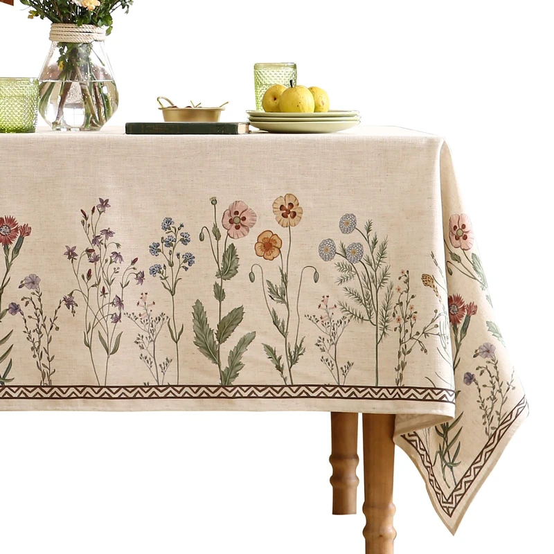 ISAENNE Designer Linen Square Large Tablecloth,67"x67"-Serenity G