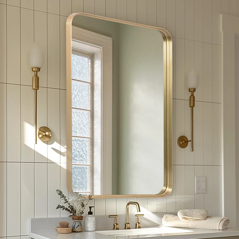 Melodieux Gold Bathroom Vanity Mirror for Wall, 60x90 cm Metal Framed Wall Mirror Rectangle, Decorative Mirror for Bedroom Living Room Entryway Horizontally or Vertically