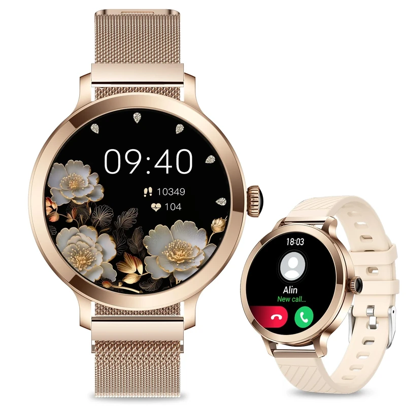 Efolen Women's Smart Watch with Bluetooth Calling, 1.1 Inch IP68 Waterproof Smart Watch, Heart Rate Sleep Monitor, Sport Smartwatch for Android iOS, Gift for Women, Rose Gold