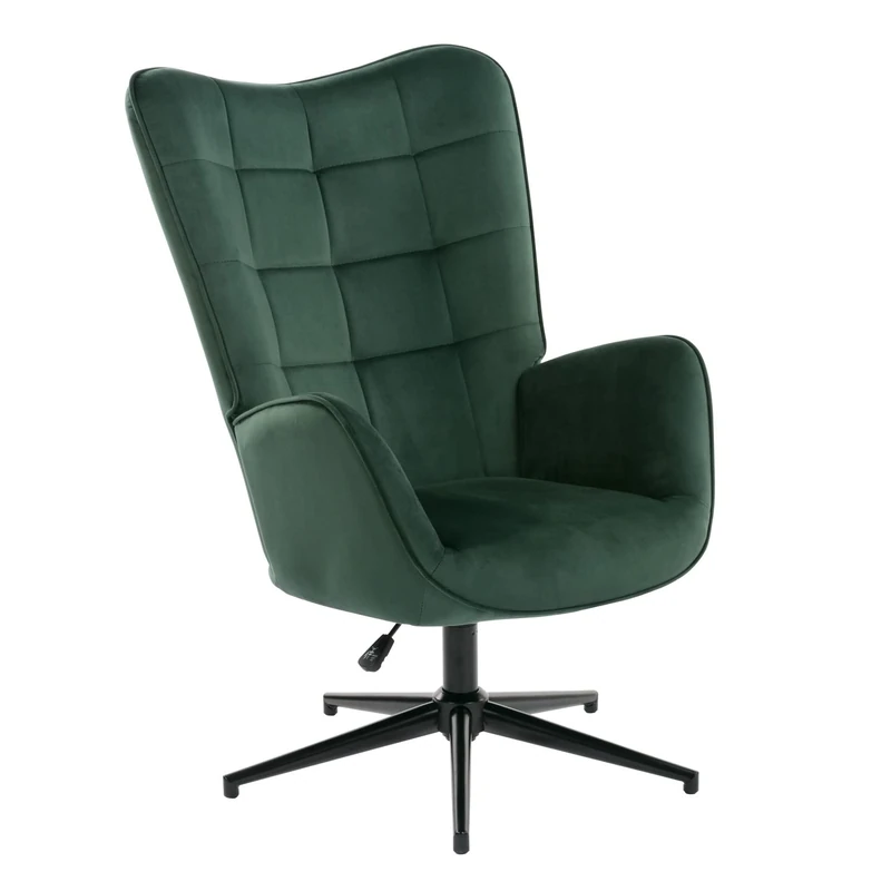 39F Furniture Dream Modern Green Velvet Leisure Chair with Adjustable Height and Swivel Base For Bedroom Office Living Room, 66x80x100-107cm