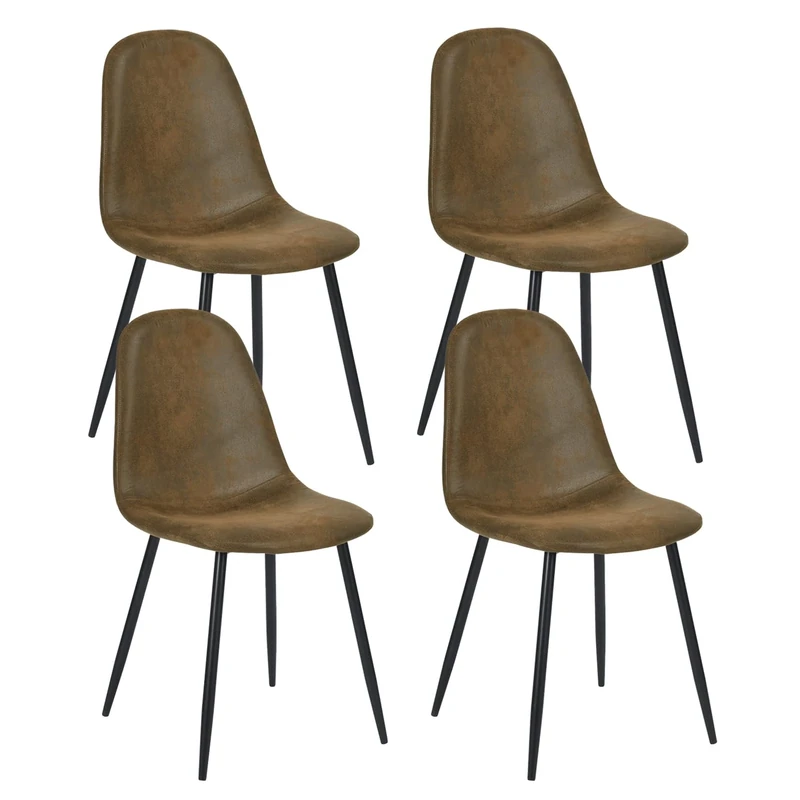 39F Furniture Dream Set of 4 Industrial Dining Chairs - Durable Seating With Brown Suede Fabric with Black Metal Legs, 40x52x86cm