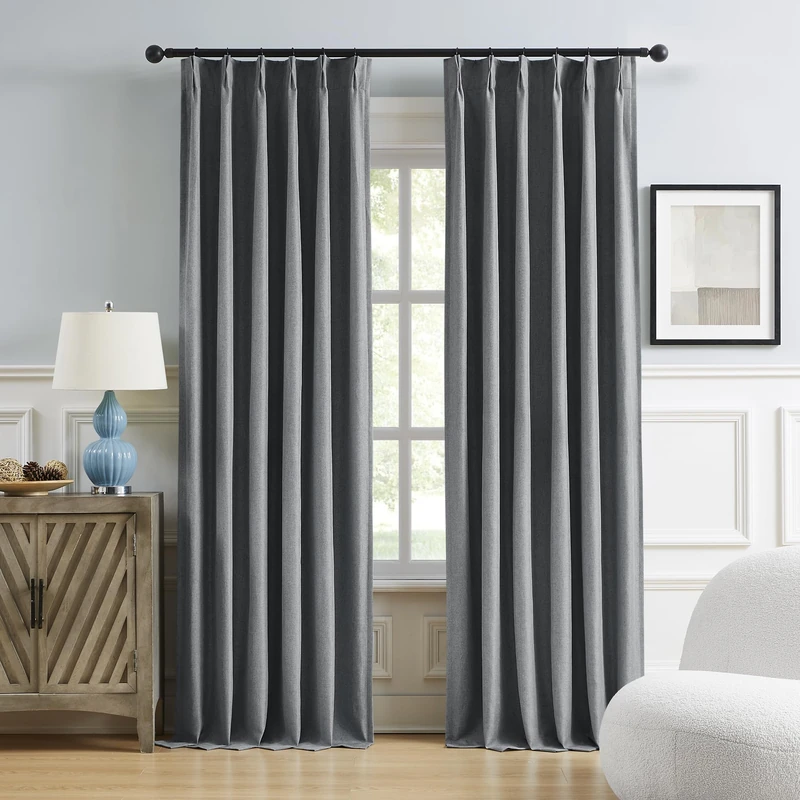 DUALIFE Dark Grey Pinch Pleated Blackout Curtain Panels 96 Inches Long, Back Tab with Hooks Room Darkening Curtains for Bedroom 40W x 96L, Gray, 2 Panels