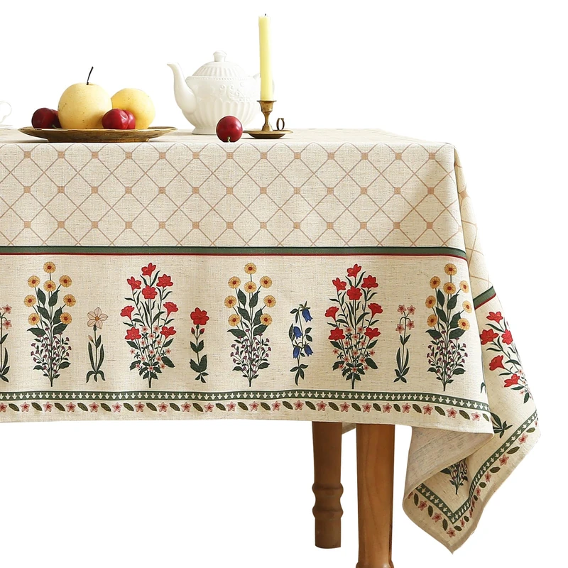 ISAENNE Designer French Linen Rectangular Tablecloth,94"x63"-Bertina E