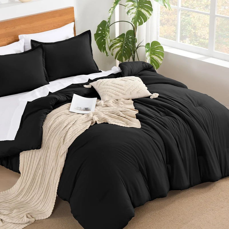 Andency Black King Size Comforter Set - 7 Pieces Solid Soft Bed in a Bag