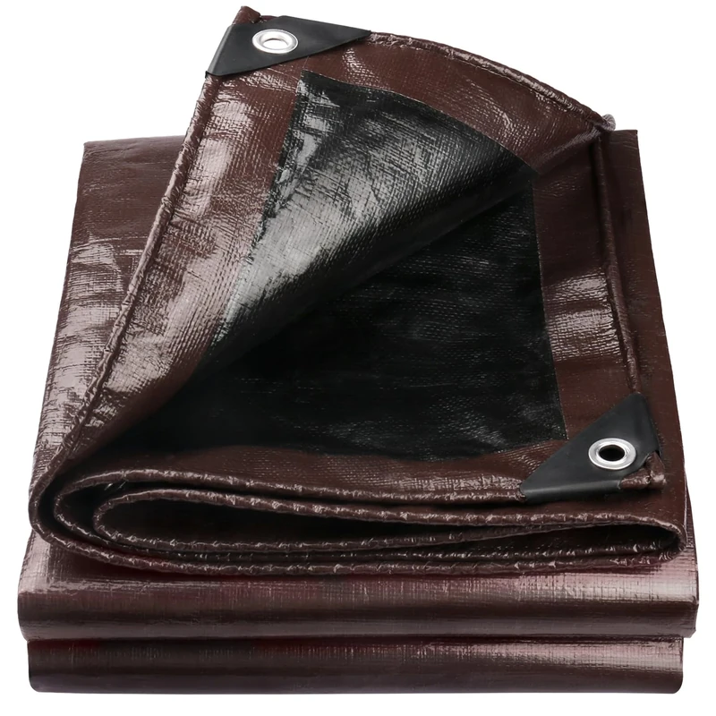 Onarway Tarpaulin Waterproof Heavy Duty: 5m x 8m 150GSM Waterproof Ground Sheet with Reinforced Grommets - Multipurpose Tarp Gover For Outdoor - Brown Black