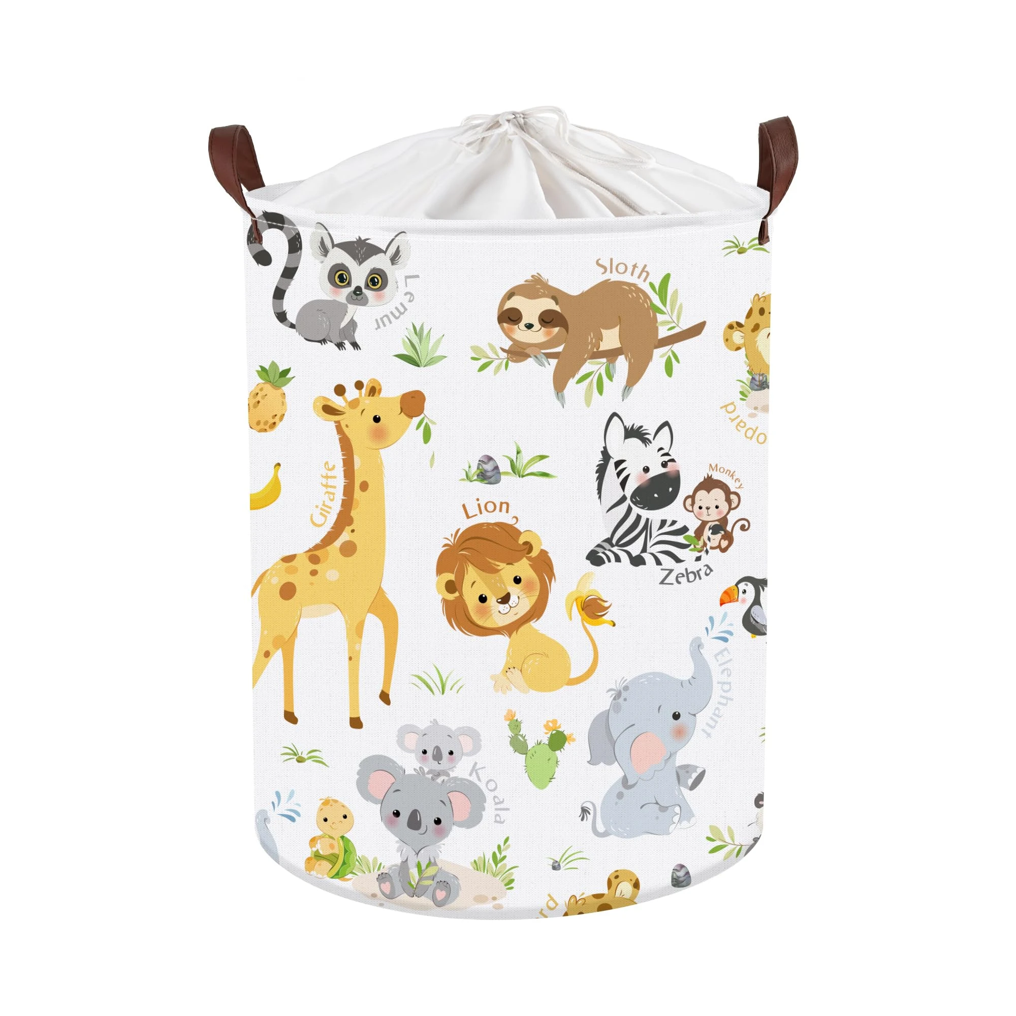 Clastyle Woodland Animals Laundry Hamper Leaf Book Storage Basket for Bathroom Parent Storage Box to Organize Toy Clothes,Lion,36x45 cm