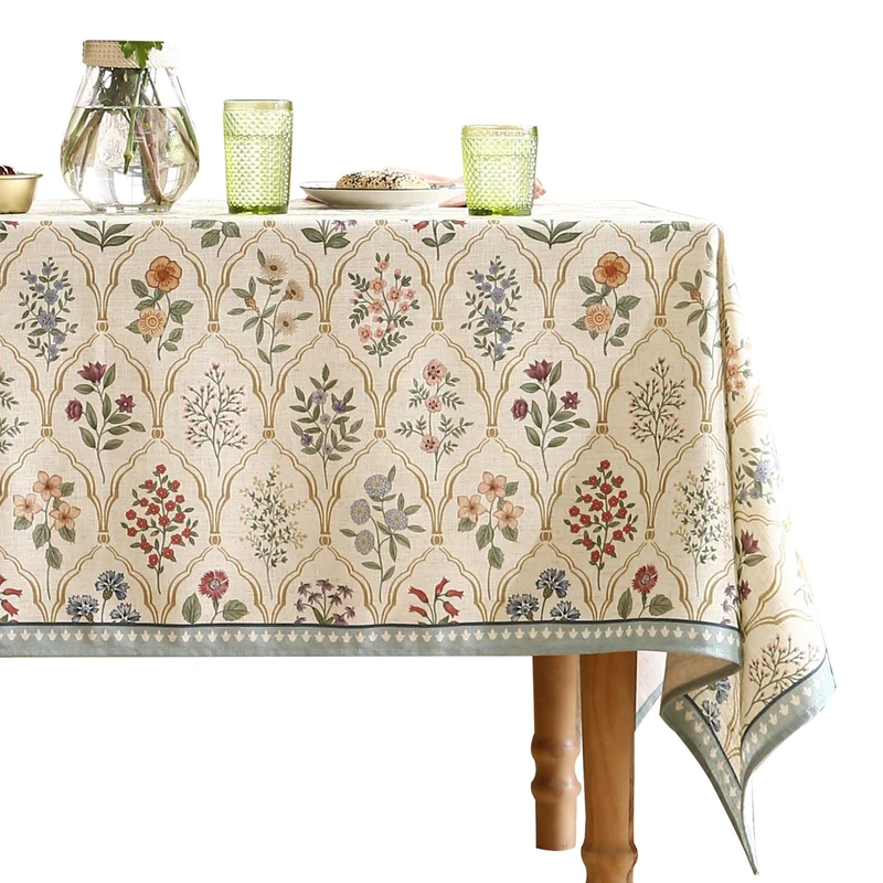ISAENNE Designer Vintage Linen Rectangular Tablecloth,102"x63"-Serenity B