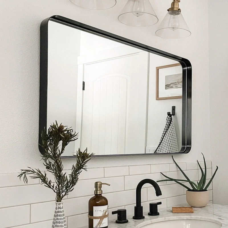 Melodieux Black Bathroom Vanity Mirror for Wall, 60x90 cm Metal Framed Wall Mirror Rectangle, Decorative Mirror for Bedroom Living Room Entryway Horizontally or Vertically