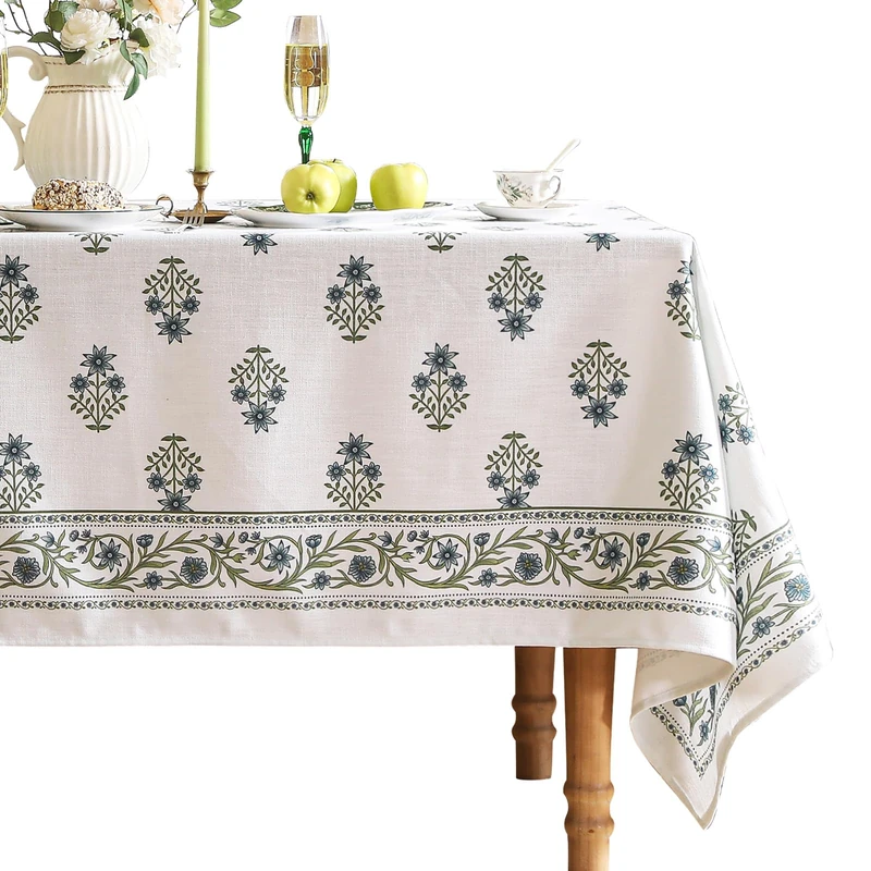 ISAENNE Designer French Linen Rectangular Tablecloth,79"x55"-Mosella F