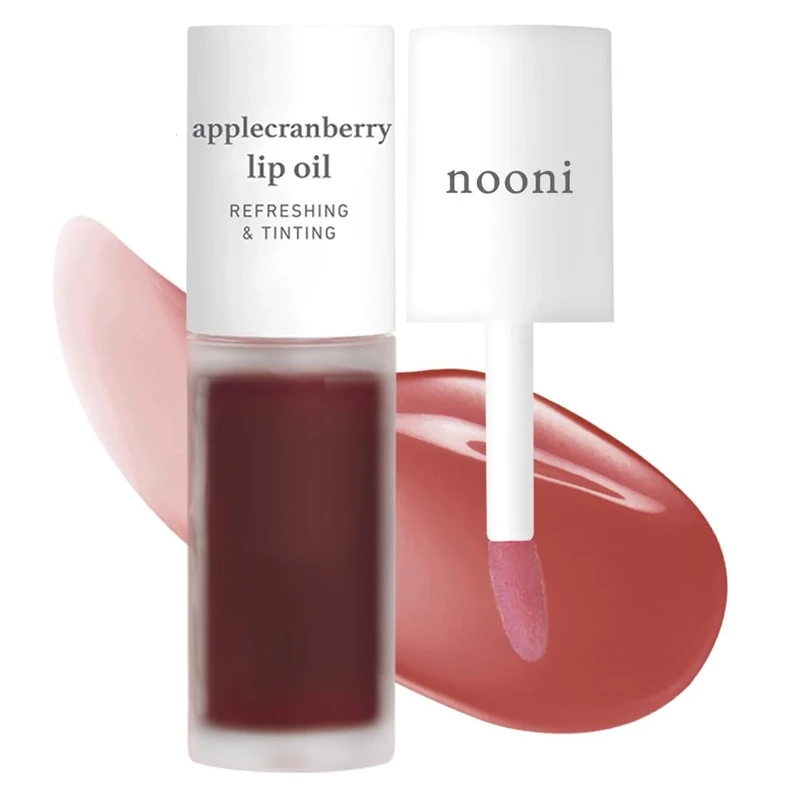 NOONI Korean Hydrating Lip Oil - Applecranberry | Long-Lasting, Moisturising, Plumping, Revitalising for Dry Lips, Waterproof, No Peel Off, Hydrating, Nourishing Crystal Clear, red tint, 0.12 FL Oz