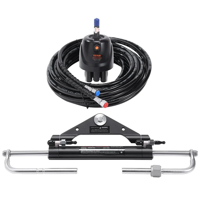VEVOR Hydraulic Outboard Steering Kit, 150HP, Marine Boat Hydraulic Steering System, with Helm Pump Two-Way Lock Cylinder and 24 Feet Hydraulic Steering Hose, for Single Station Single-Engine Boats
