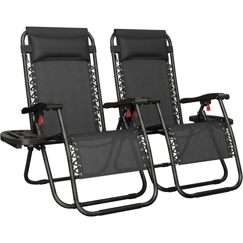 Yaheetech Sun Lounger Adjustable Folding Set of 2, 72cm, Black