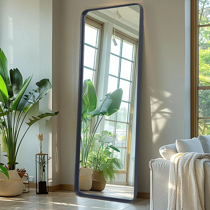 Melodieux Large Full Length Body Mirror for Wall 161x52 cm Black Deep Frame Big Tall Long Mirror for Leaning Hanging for Hallway Bedroom Living Room