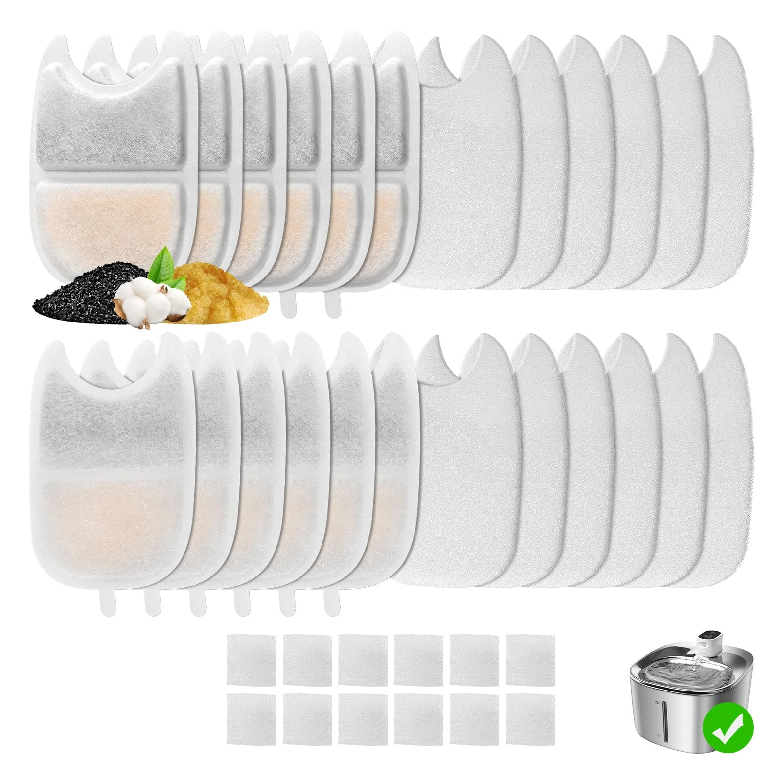 Feriva 12 Pack Cat Fountain Filters for Automatic 4L Drinking Fountain, Triple Filtration Pet Water Dispenser Replacement Filter and Sponges