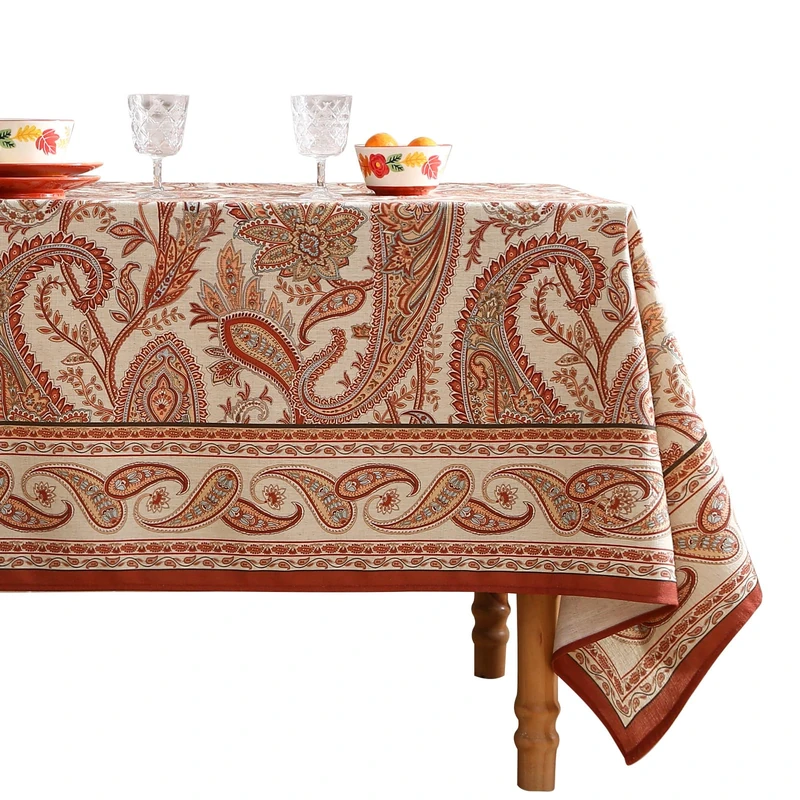 ISAENNE Designer Vintage Linen Rectangular Tablecloth,102"x63"-Chauffrey D