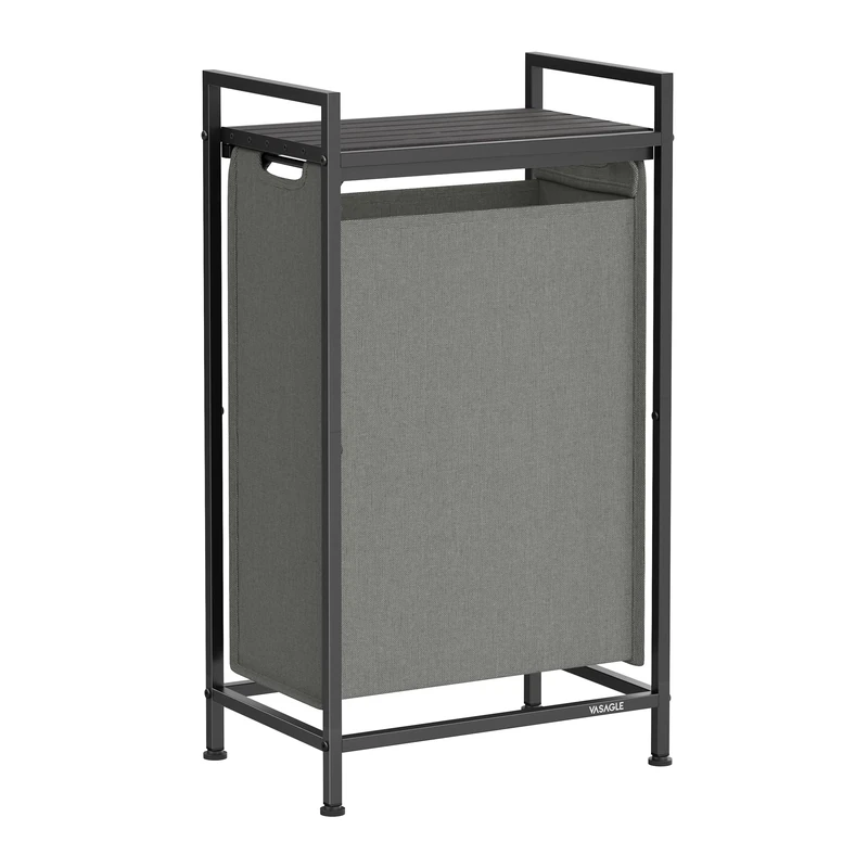 VASAGLE Laundry Basket, Slim Laundry Hamper, Laundry Sorter with a Separable and Removable Bag, Shelf, Metal Frame, 42 x 28 x 75 cm, Slate Grey &