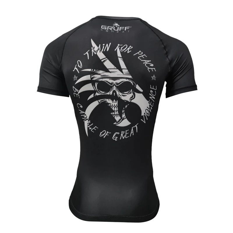 Gruff Combat BJJ Rash Guards Grappling MMA Jiu Jitsu No Gi UFC Shirt Fight Wear, Short Sleeves, Violence, Large