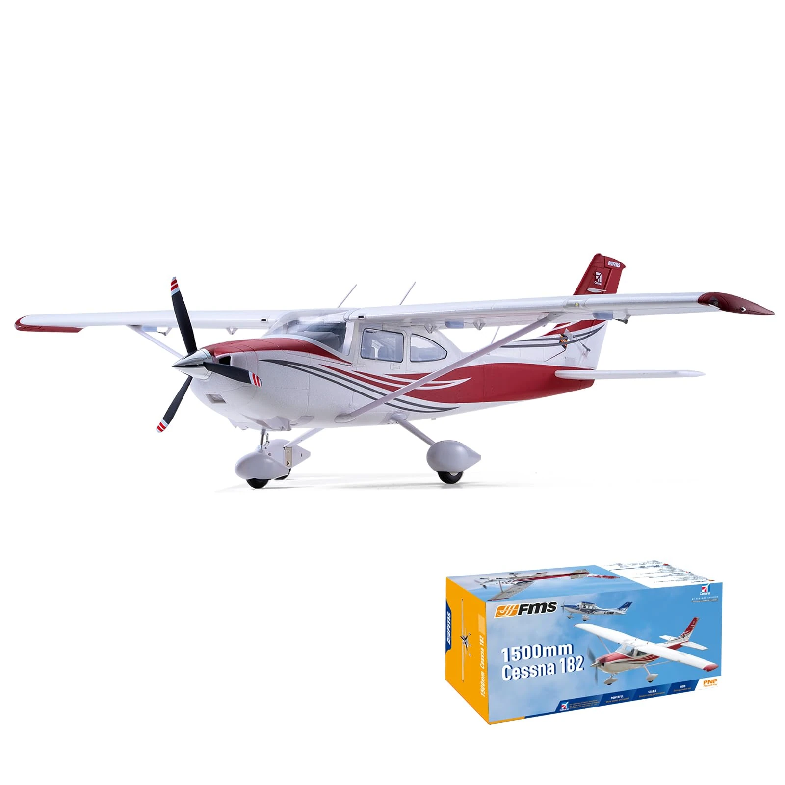 Fms Rc Planes for Beginners Remote Control Airplane for Adults Single-Engine Propeller Airplane 1500MM Cessna 182 Red 6 Channel Hobby Rc Airplanes PNP (No Radio, Battery, Charger)