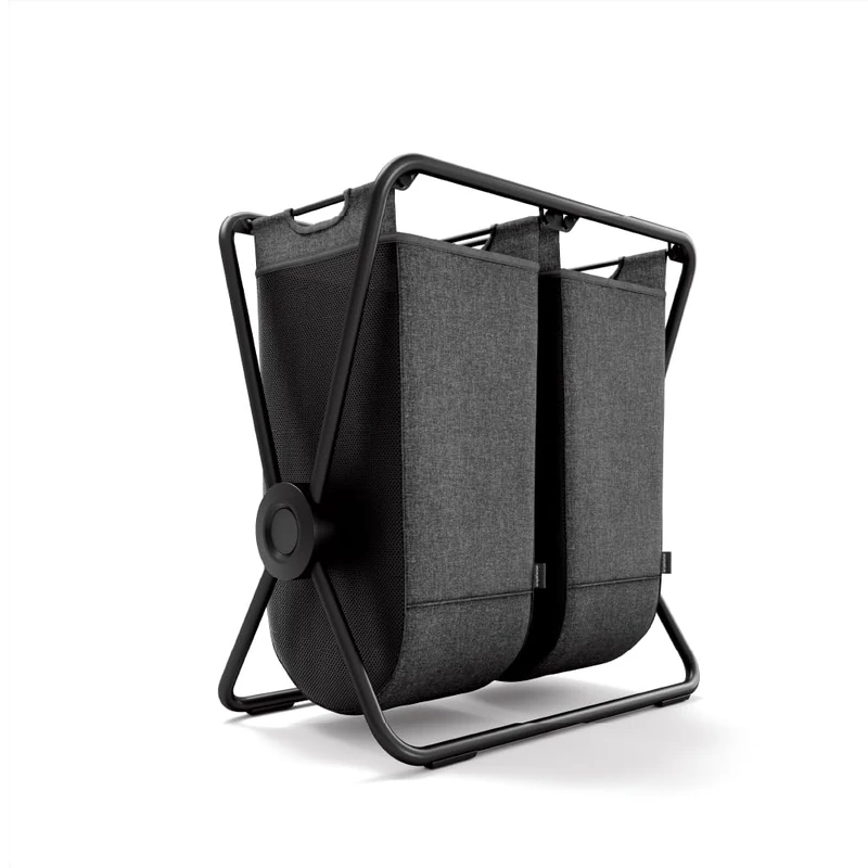 simplehuman X-Frame Hamper, Double Compartment Laundry Basket for Bedroom Bathroom, Heavy-Gauge Steel Frame, Stain & Odour Resistant Machine Washable Bags, Easy Carry Steel Handles, Matte Black