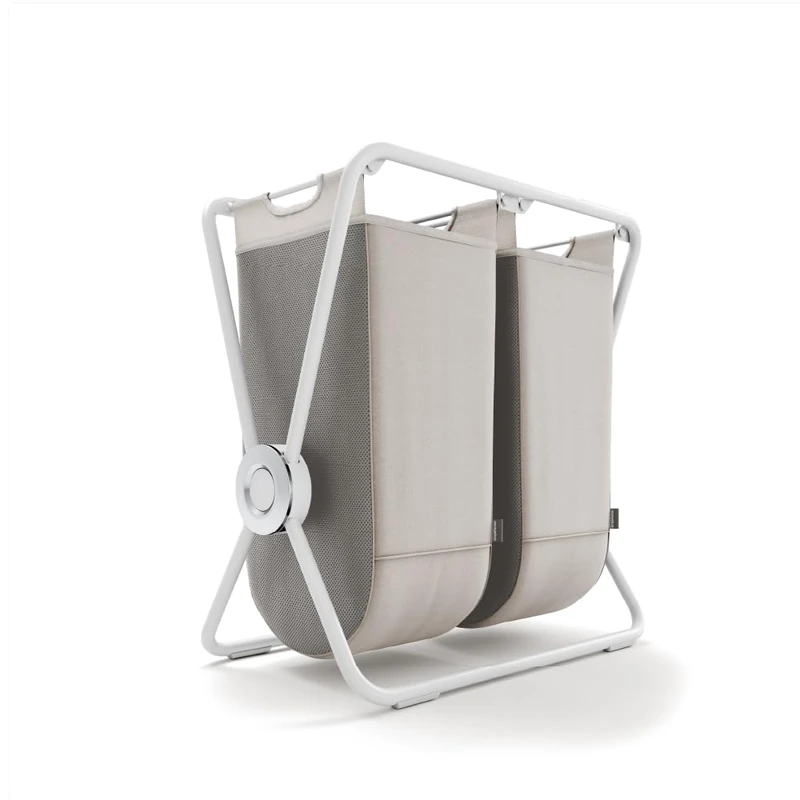 simplehuman X-Frame Hamper, Double Compartment Laundry Basket for Bedroom Bathroom, Heavy-Gauge Steel Frame, Stain & Odour Resistant Machine Washable Bags, Easy Carry Steel Handles, White