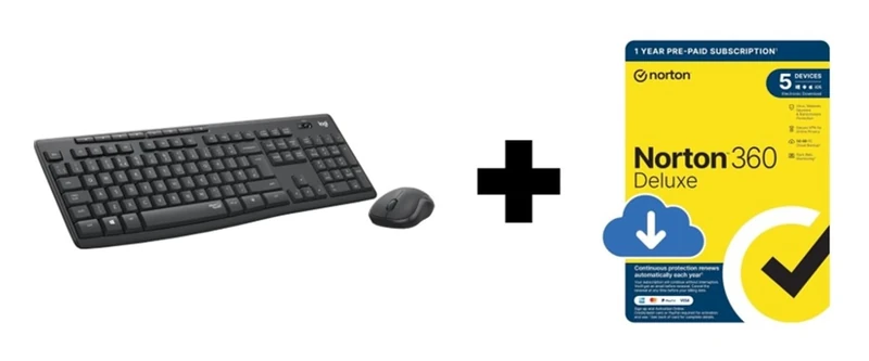 Logitech MK295 Silent Wireless Mouse & Keyboard Combo with SilentTouch Technology + Norton 360 Deluxe 2024, Antivirus software for 5 Devices