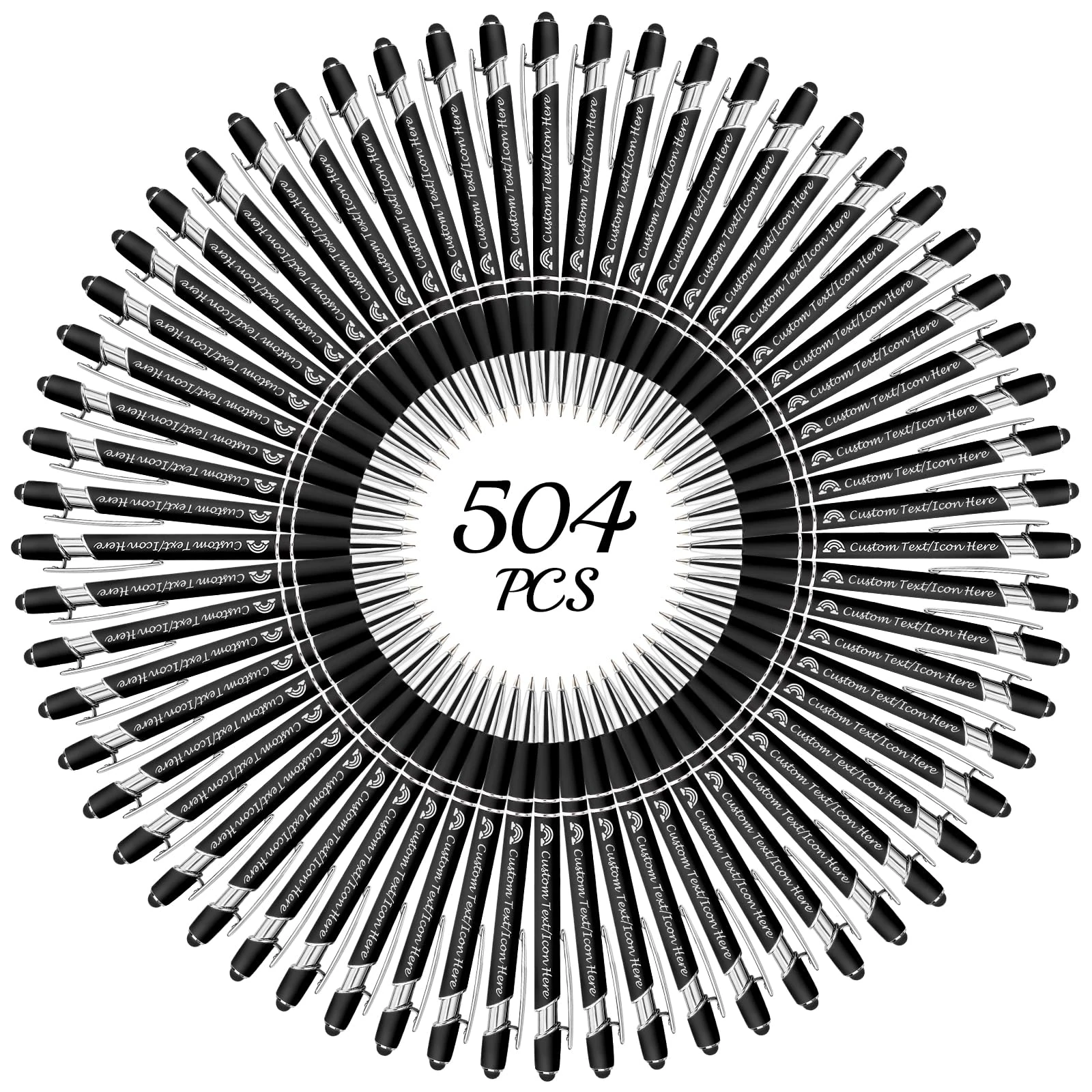 YoLLiEE Personalised Pens with Name Bulk Custom Black Ink Pens with Stylus Customised Engraved Ballpoint Pens with Logo Business Smooth Writing Medium Point Pen