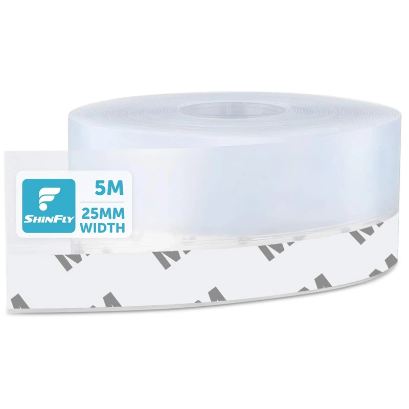 shinfly Silicone Door Sealing Strip Tape, 25mm x 5m Strong Transparent Draught Excluder Tape, Windproof Rainproof and Insectproof Draft Excluder for Doors, Windows, Bathrooms, Offices