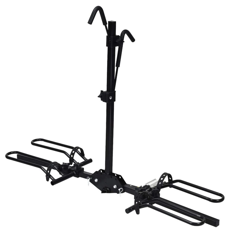 GYMAX Hitch Mount Bike Rack, Platform Style 2-Bike Rack with 1-1/4” and 2” Receiver, Adjustable Frame Hooks for 20”-26” Tires, Foldable Bicycle Carrier for Cars Trucks SUVs