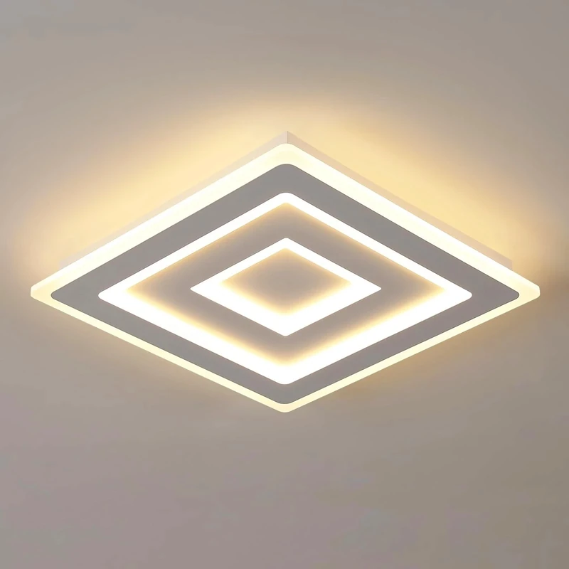 Comely Modern Square LED Ceiling Light, 52W 5850LM Acrylic Ceiling Lamp, White Ceiling Chandelier for Bedroom, Living Room Warm Light 3000K, 40cm