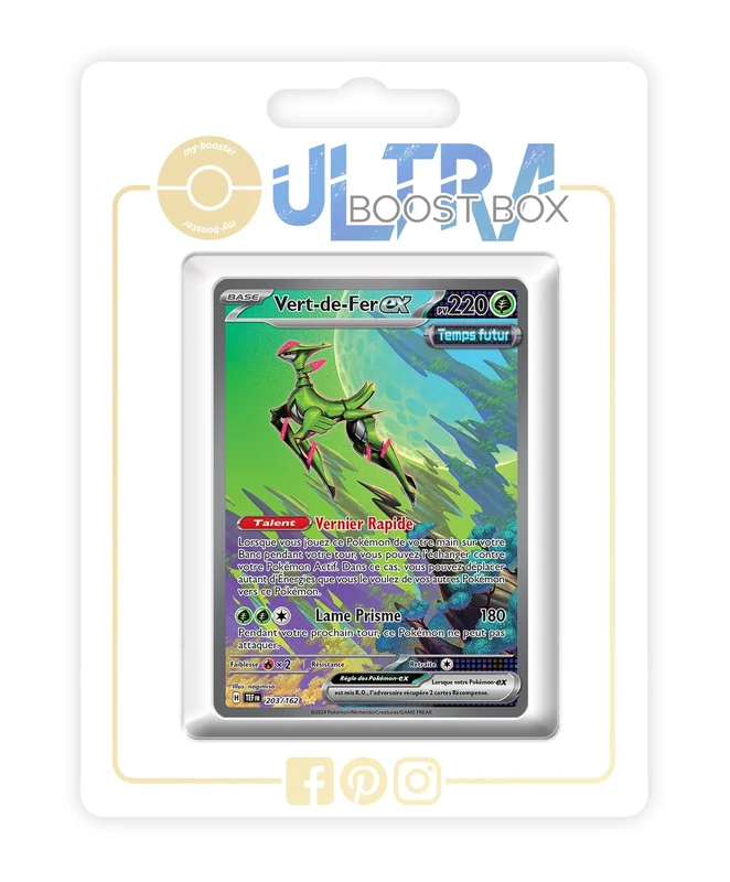 Vert-de-Fer ex (Iron Leaves ex) 203/162 Future Alternative Shiny Pokémon Gallery - Ultraboost X Écarlate et Violet 5 - Forces Temporelles Box of 10 Pokemon French Cards