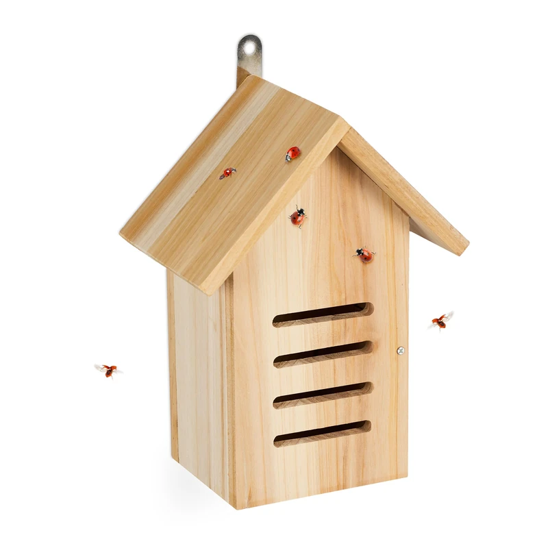 Relaxdays Ladybird House, Wood, HWD: 25 x 18.5 x 12 cm, Weatherproof, to Hang Up, Insect Hotel for Ladybirds, Natural