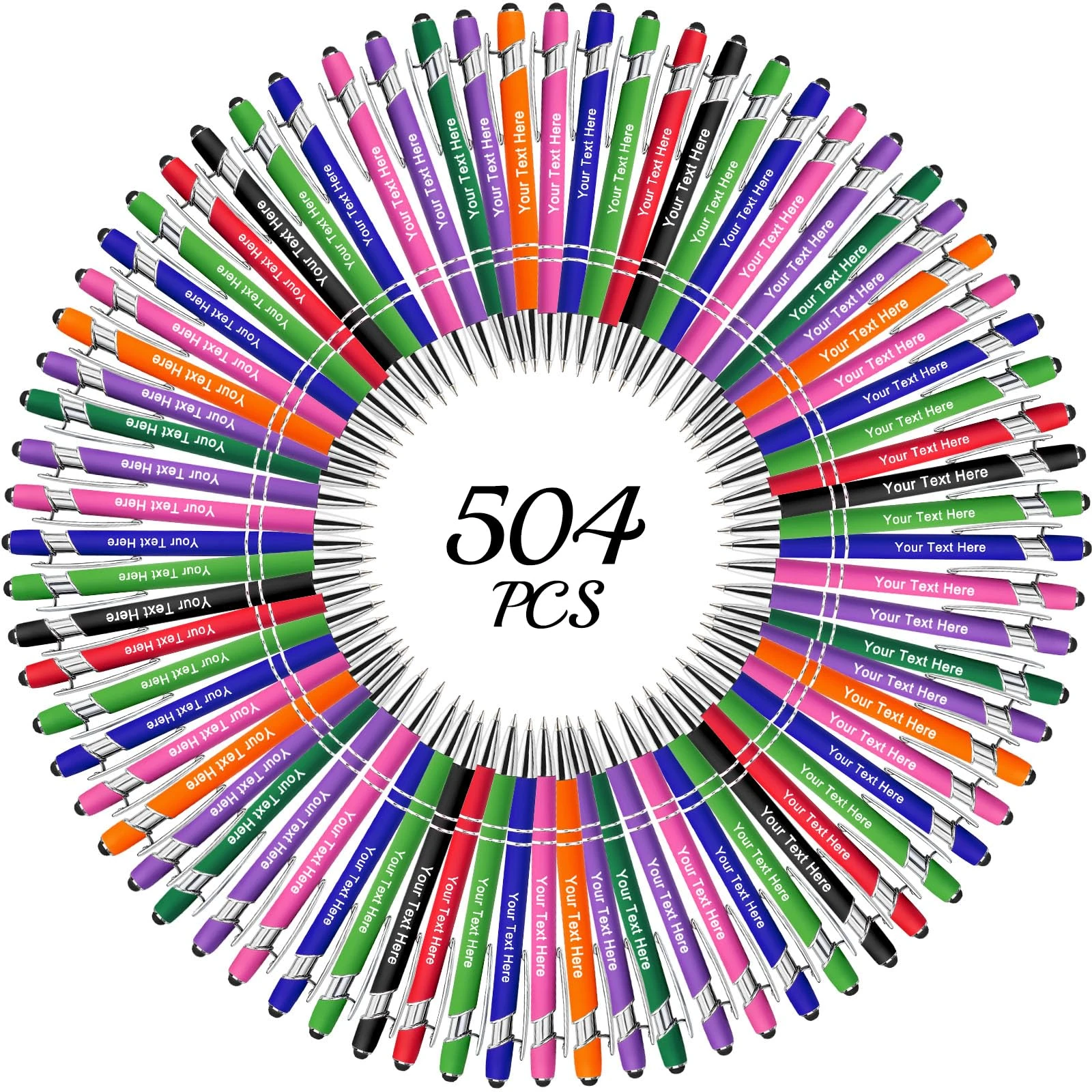 YoLLiEE Personalised Pens with Name Bulk Custom Black Ink Pens with Stylus Customised Engraved Ballpoint Pens with Logo Business Smooth Writing Medium Point Pen