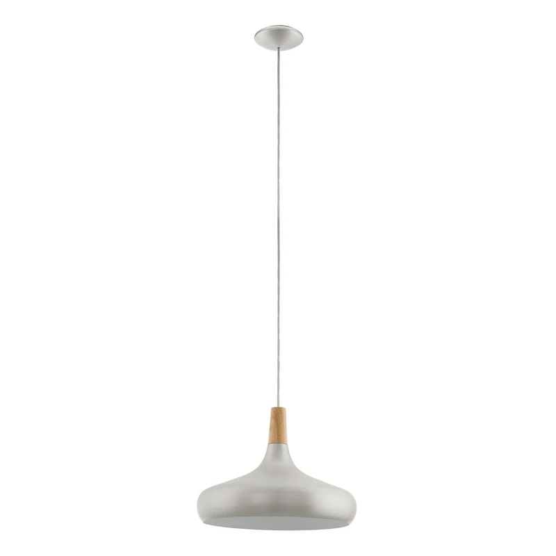 Eglo Pendant Lighting Sabinar, hamging lamp Made of Brushed Silver Metal and Natural Wood, Ceiling Light Fixture with E27 Socket, Ø 40 cm, FSC Certified