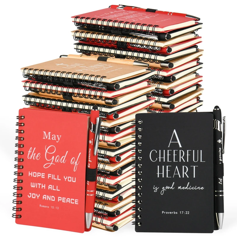 INSADA Christian Prayer Journal Spiral Notebooks Bulk with Pens - Small Notepads (4.13”x5.43”) - inspirational Gifts for Women men,Church Members & Bible Study Groups (30 sets multicolor)