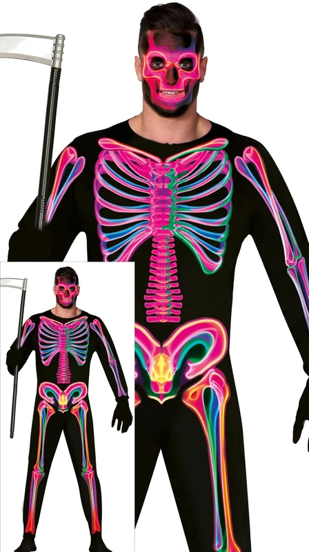 FIESTAS GUIRCA Neon Skeleton Men's Halloween Jumpsuit - Large