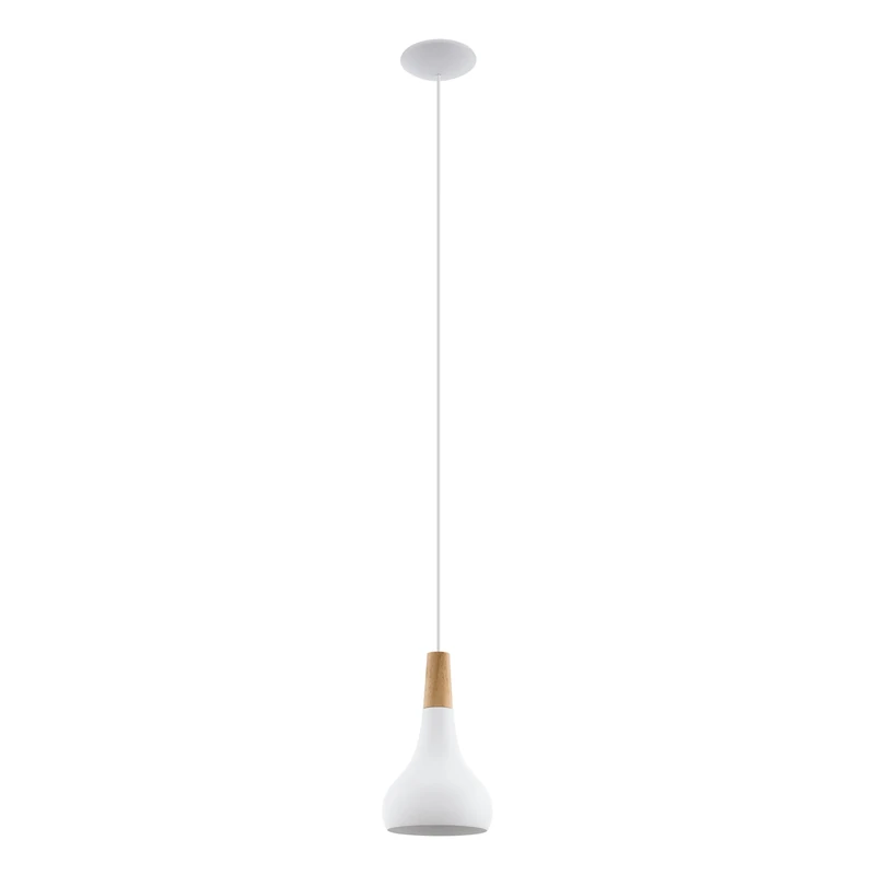 Eglo Pendant Lighting Sabinar, hamging lamp Made of White Metal and Natural Wood, Ceiling Light Fixture with E27 Socket, Ø 18 cm, FSC Certified
