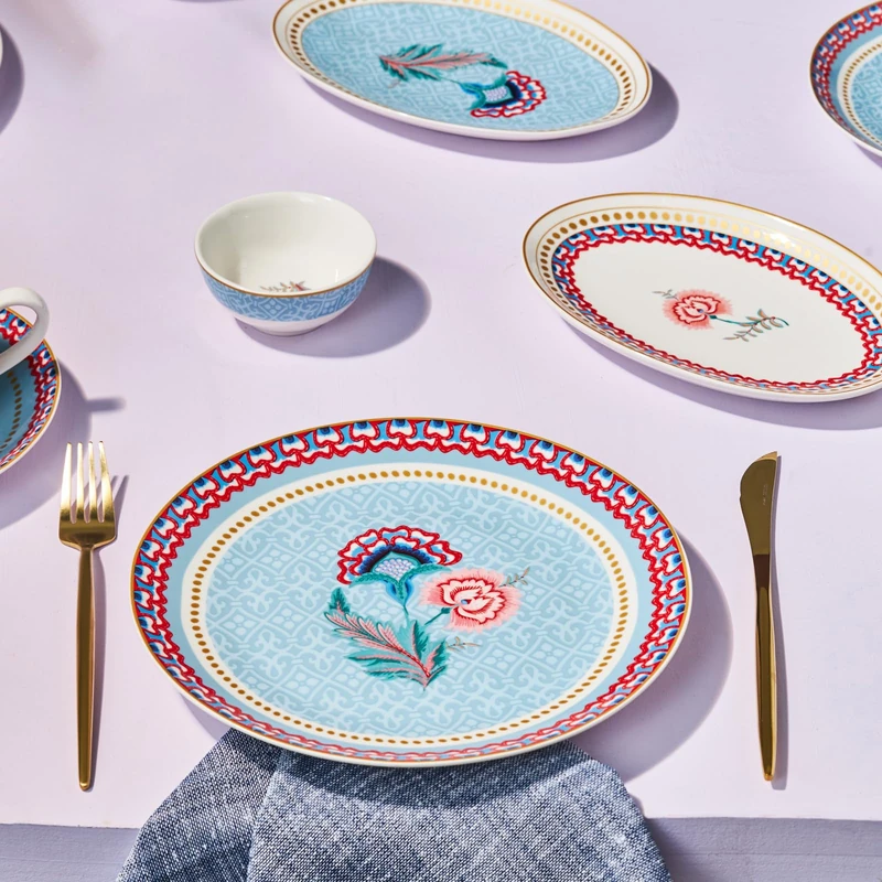 KARACA Forever Bone Spello Blue 26-Piece Breakfast Set – Elegant Bone China Tableware for Everyday Mornings