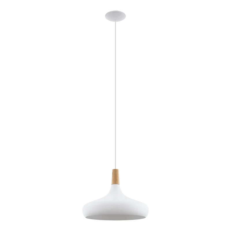 Eglo Pendant Lighting Sabinar, hamging lamp Made of White Metal and Natural Wood, Ceiling Light Fixture with E27 Socket, Ø 40 cm, FSC Certified