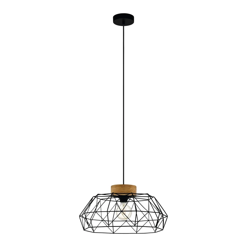 Eglo Pendant Lighting Padstow, Hanging lamp Vintage, Industrial, Retro Ceiling Light Made of Black Metal and Natural Wood, Dining Table lamp, FSC Certified, E27 Socket