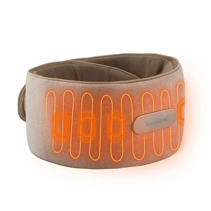 TERRAILLON - Waist Massager, Massage Heating Belt for Back and Belly with 2 Massage Modes: Vibration and Compression, 3 Temperature Levels, USB-C Rechargeable