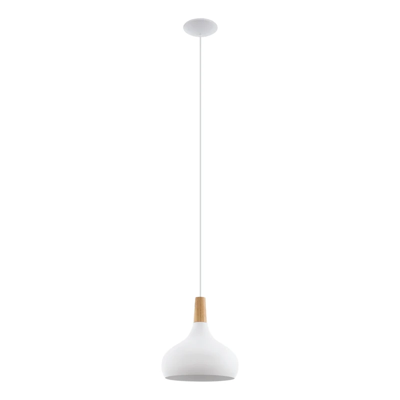 Eglo Pendant Lighting Sabinar, hamging lamp Made of White Metal and Natural Wood, Ceiling Light Fixture with E27 Socket, Ø 28 cm, FSC Certified