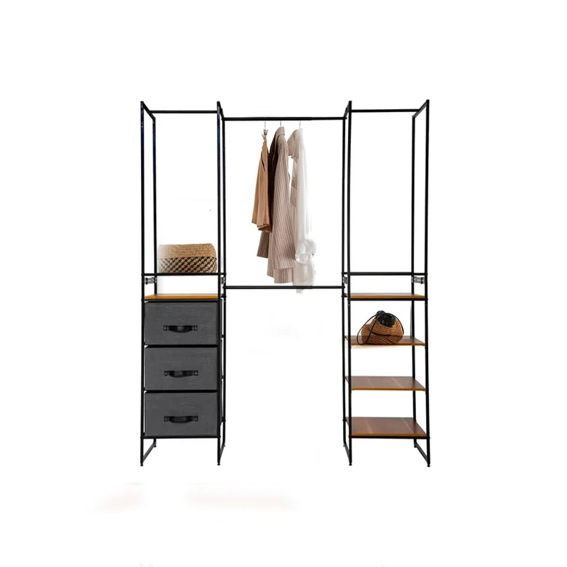 Avilia Modular Cabinet, Engineered Wood Iron Polypropylene, Black and Brown, L. 180 x P. 46,5 x H. 198 cm