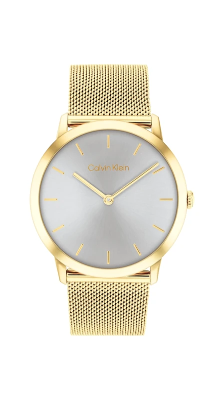 Calvin Klein Two Hand Quartz Movement Watch for Men and Women Exceptional Collection with Gold Colored Stainless Steel Mesh Bracelet - 25300003