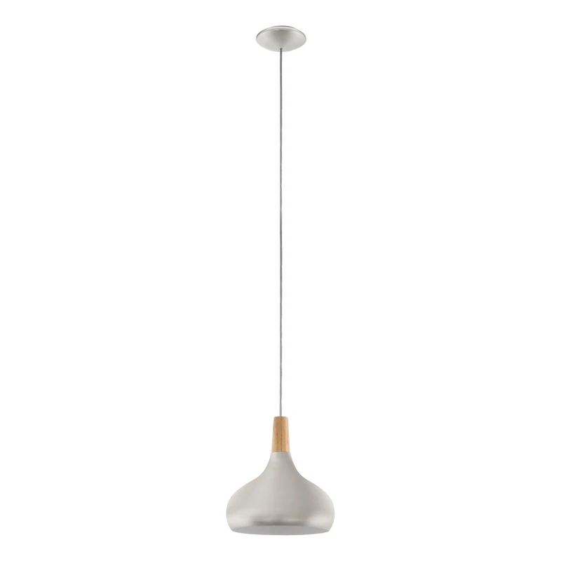 Eglo Pendant Lighting Sabinar, hamging lamp Made of Brushed Silver Metal and Natural Wood, Ceiling Light Fixture with E27 Socket, Ø 28 cm, FSC Certified