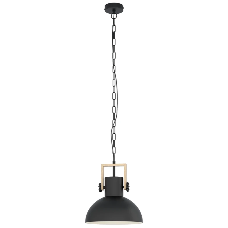 Eglo Pendant Lighting Lubenham, Vintage Hanging lamp in Industrial Design, Retro Ceiling Light Made of Black Metal and Natural Wood, E27 Socket, FSC Certified