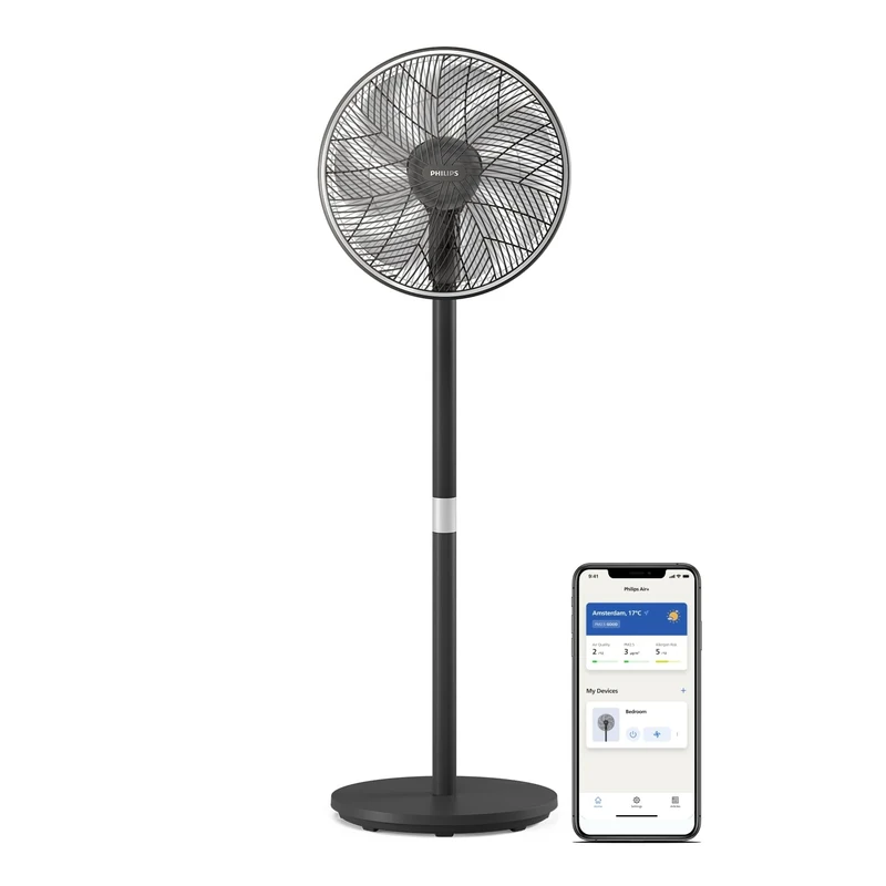 Philips Smart Pedestal Fan Series 3000. Powerful & Ultra-Quiet with SilentWings Technology. 19 dB. 2-in-1 Table & Standing Fan. Tiltable & Rotating. App Control. 12h timer. Black (CX3550/01)