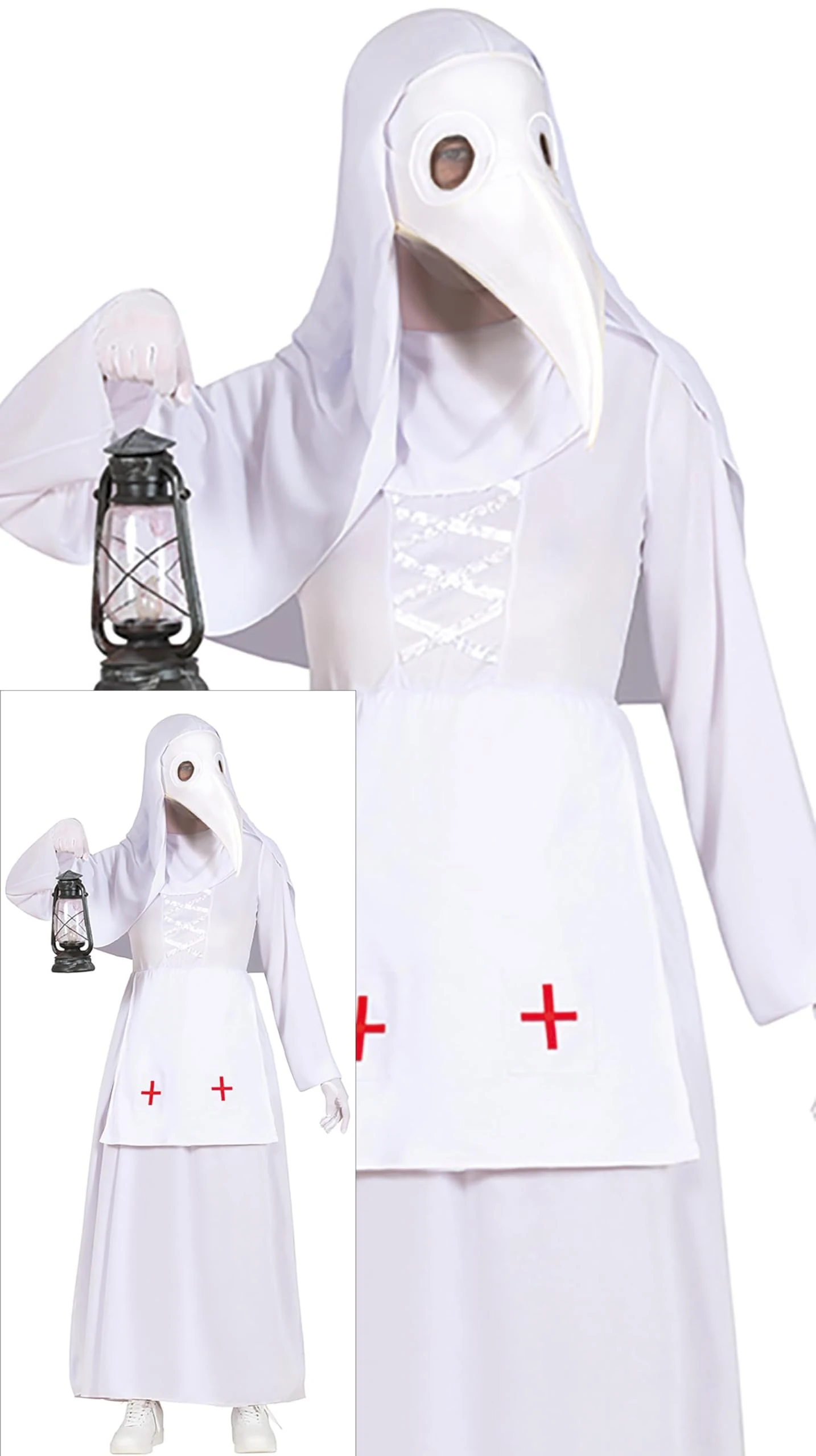 FIESTAS GUIRCA White Plague Doctor Women Fancy Dress Costume - including Plague Doctor Bird Mask - Halloween Costumes for Women Size L